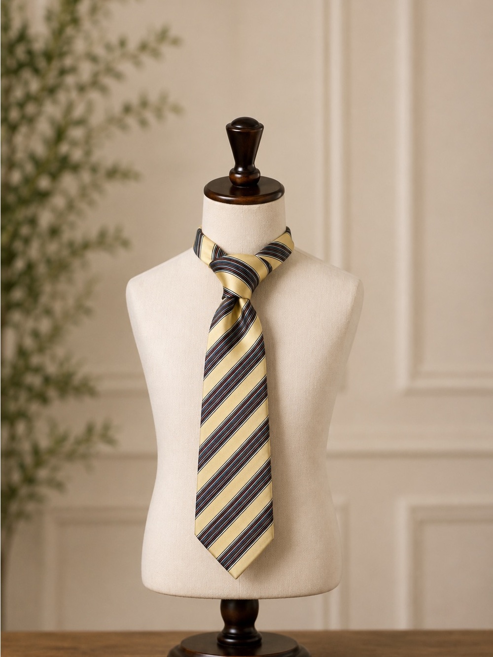Dior Silk Yellow and Black Striped Vintage Men's Tie